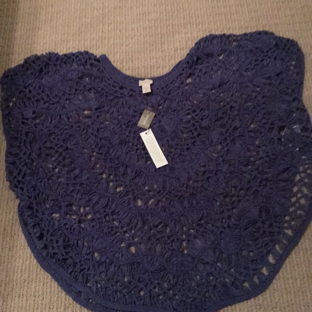 Crochet denim blue shirt sleeve sweater